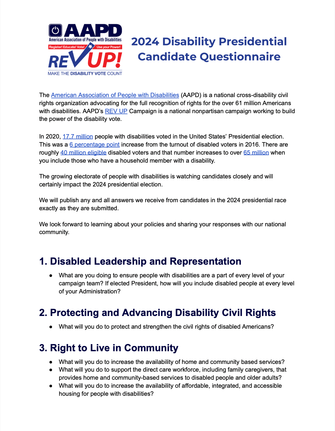 2021 summer internship report preview The first page of the AAPD REV UP 2024 Disability Presidential Candidate Questionnaire